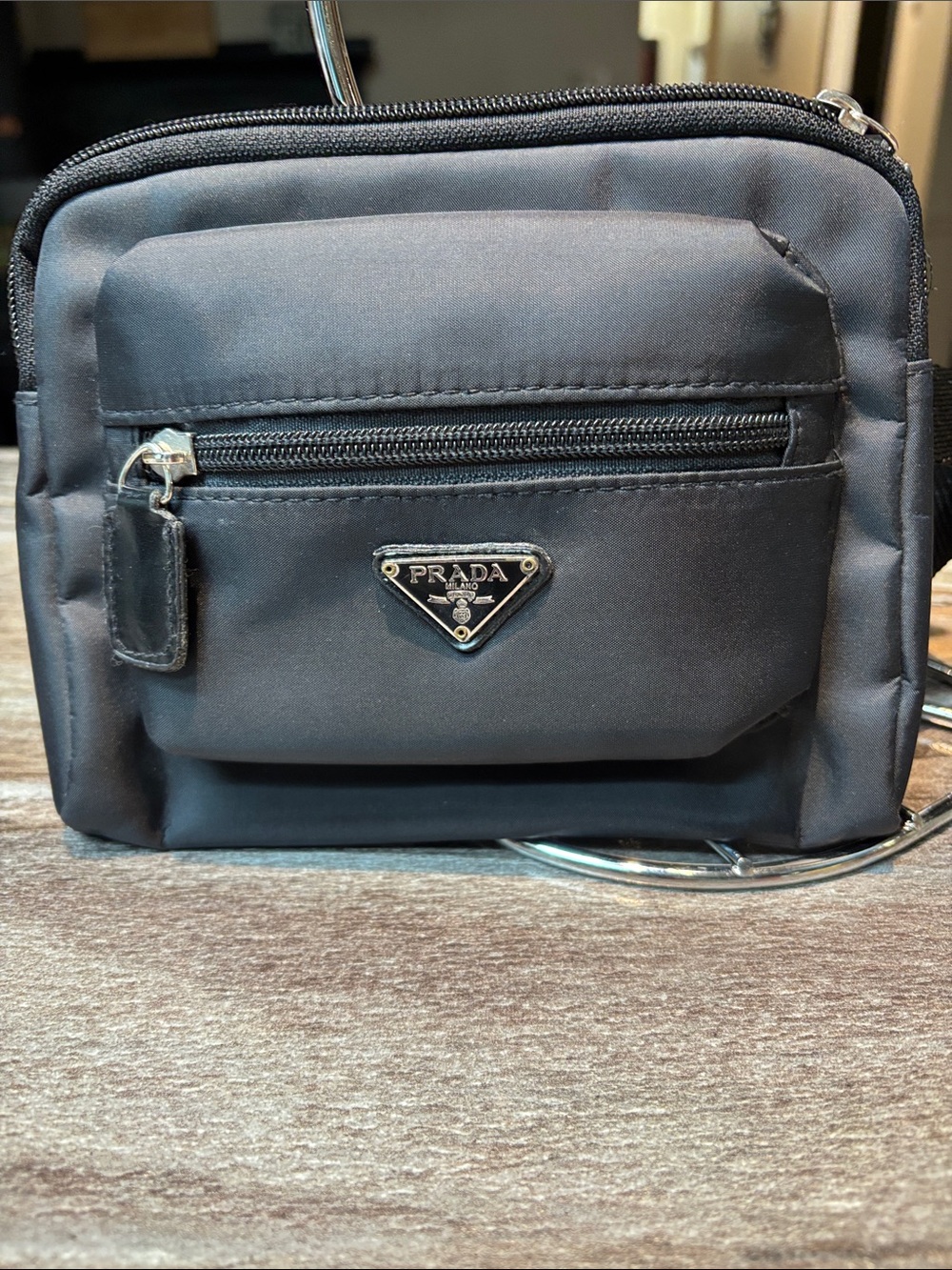 Authentic Prada Nylon Belt Bag Black With Silver Hardware
